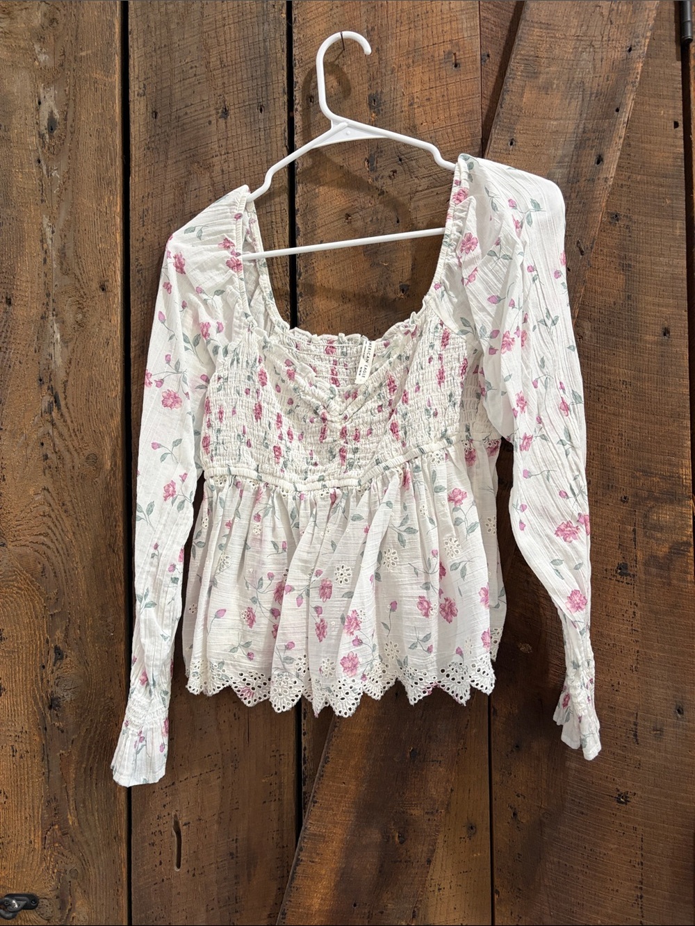 American Eagle Outfitters White Peasant Blouse with Pink Floral